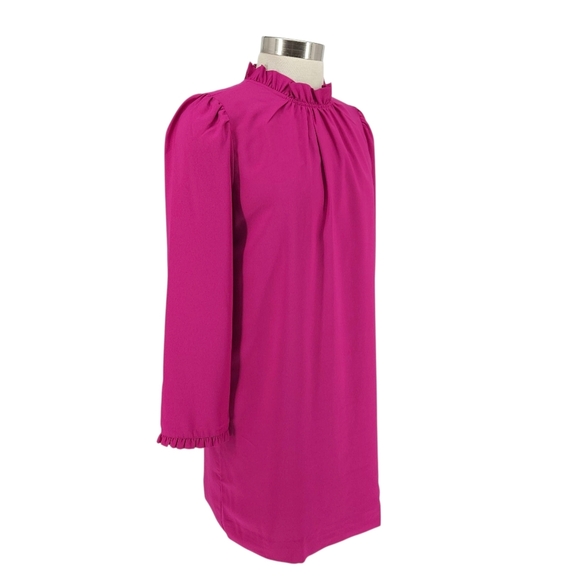 J.CREW Shift Dress Magenta Pink Long Sleeve Ruffle Neck Zip Back 6 - Picture 4 of 10